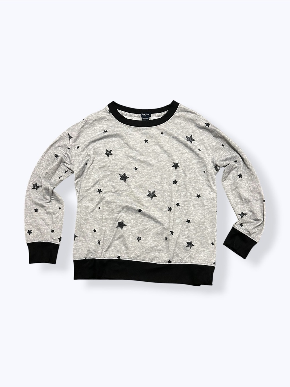 Splendid Gray Crewneck Pullover with Black Star Print